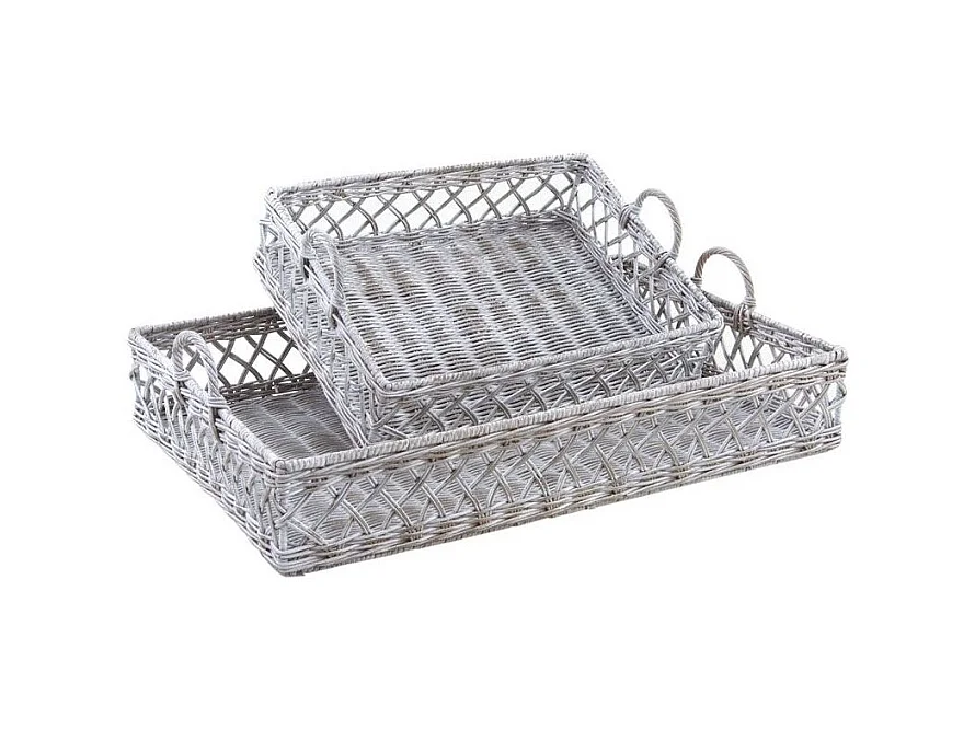 Corbeilles rectangulaires en rotin blanchi (Lot de 2)