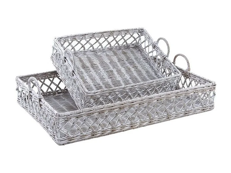 Corbeilles rectangulaires en rotin blanchi (Lot de 2)