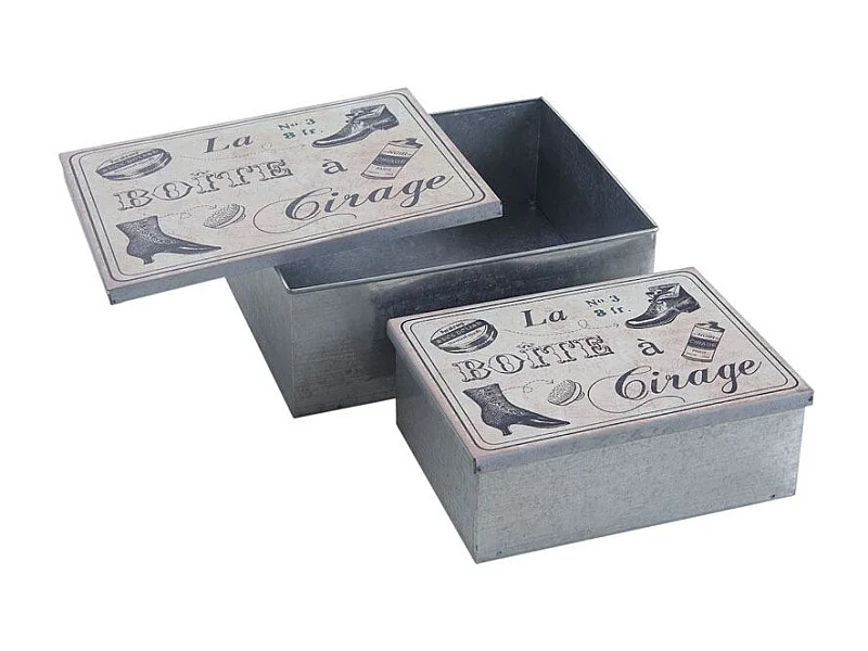 Boites vintage en métal galvanisé Boîte à cirage (Lot de 2)