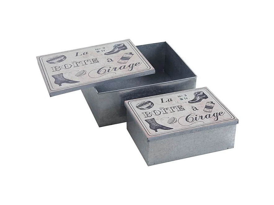 Boites vintage en métal galvanisé Boîte à cirage (Lot de 2)