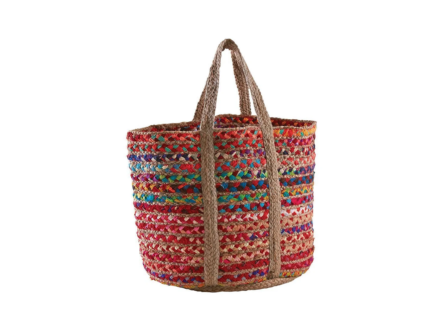 Corbeille en jute et coton multicolore