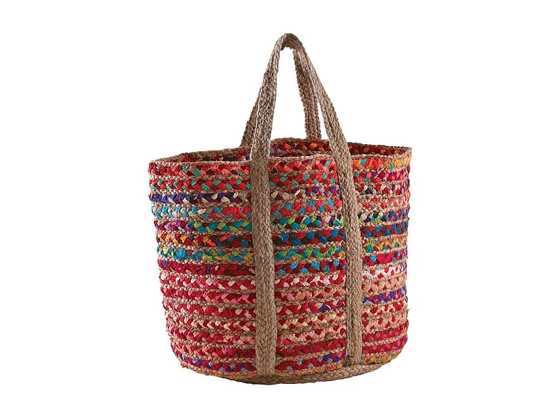 Corbeille en jute et coton multicolore