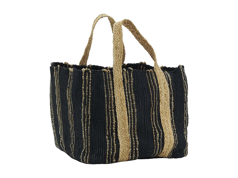 Corbeille de rangement en jute naturel et noir