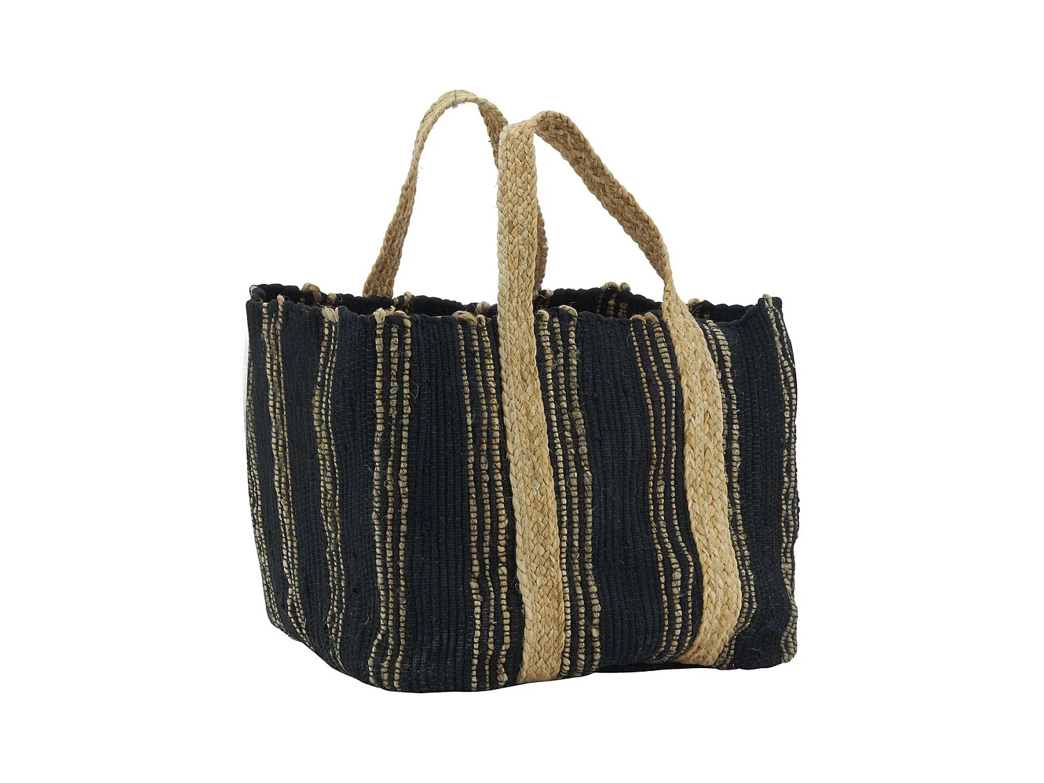 Corbeille de rangement en jute naturel et noir