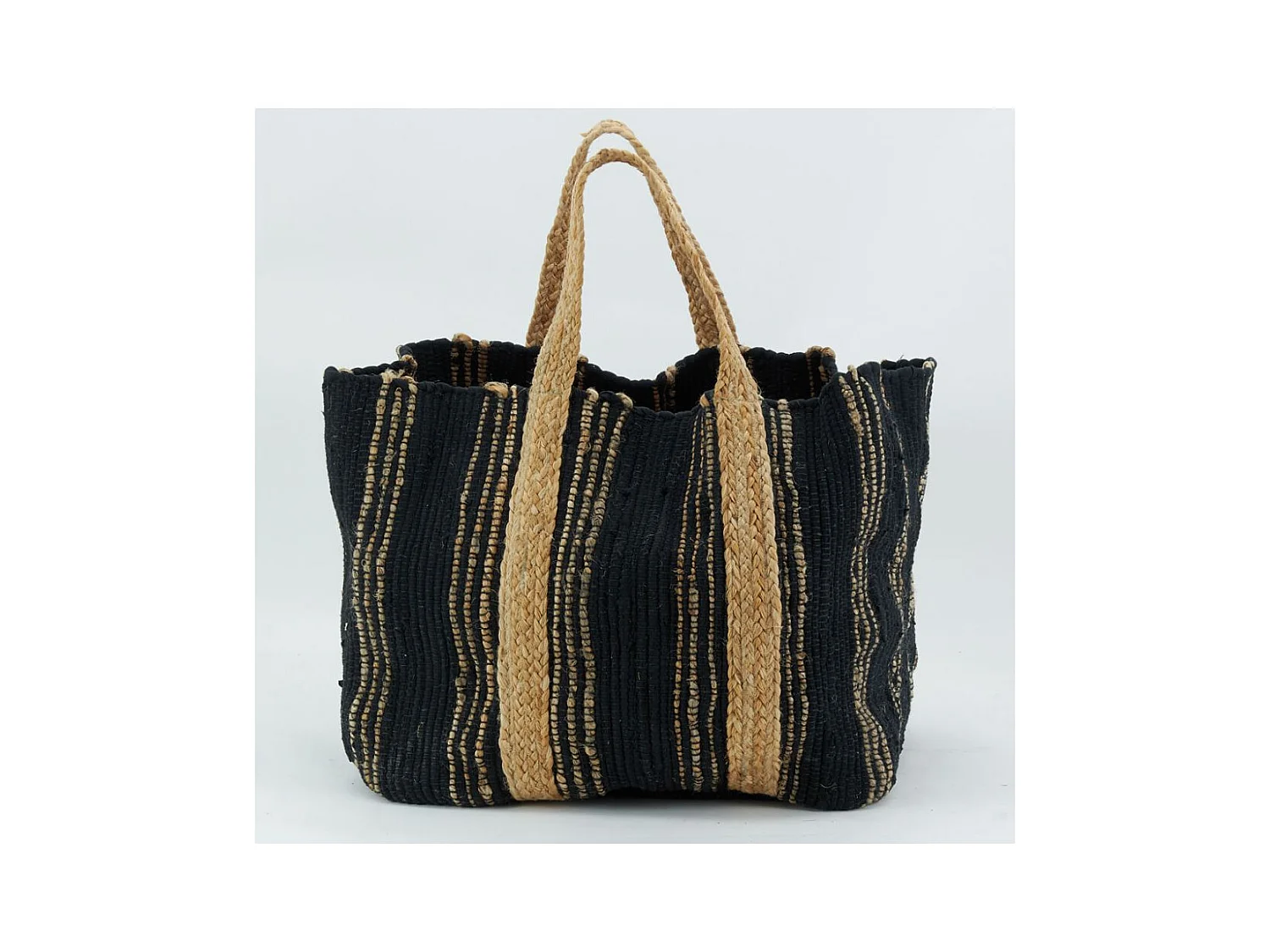 Corbeille de rangement en jute naturel et noir