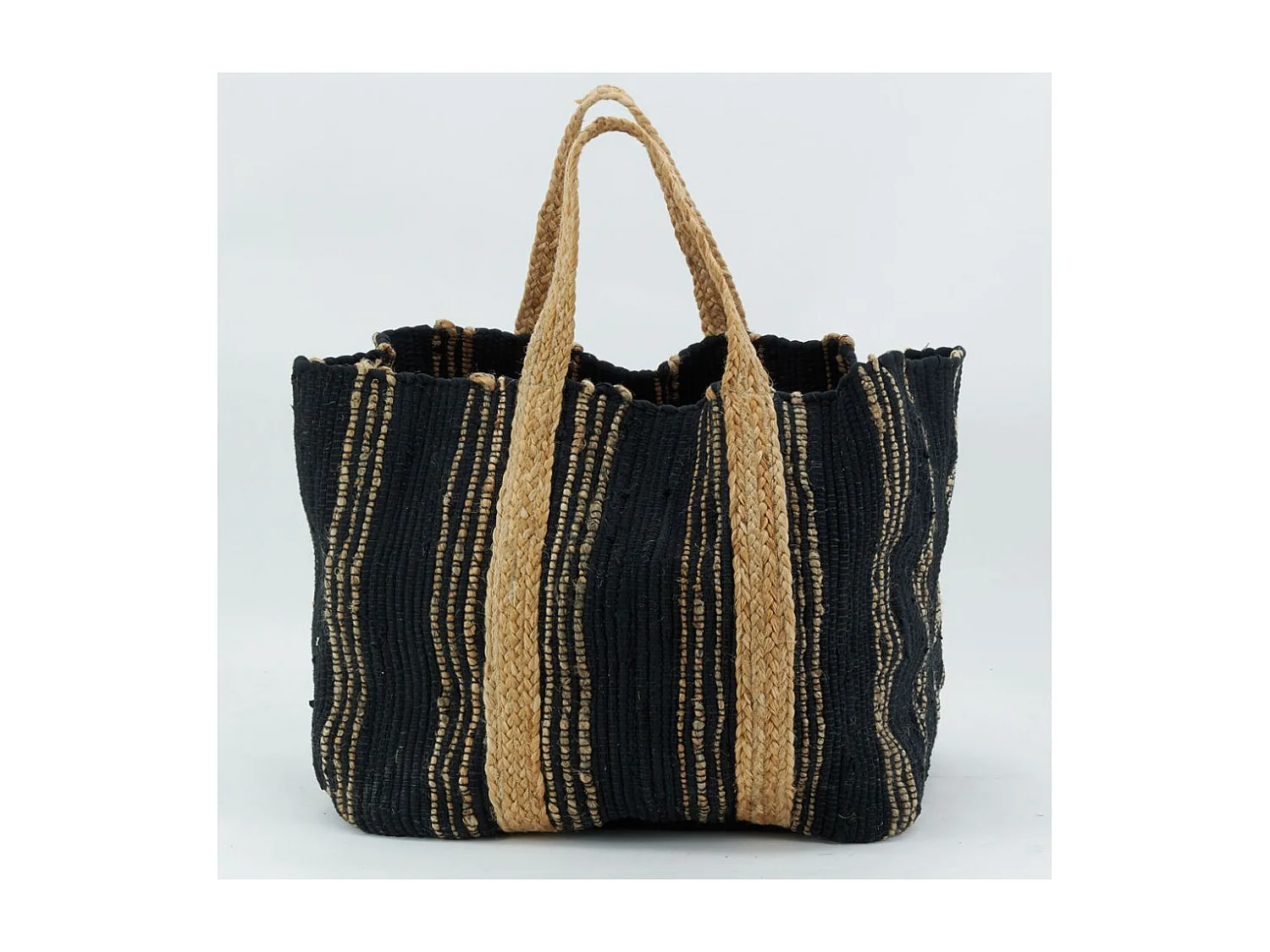 Corbeille de rangement en jute naturel et noir