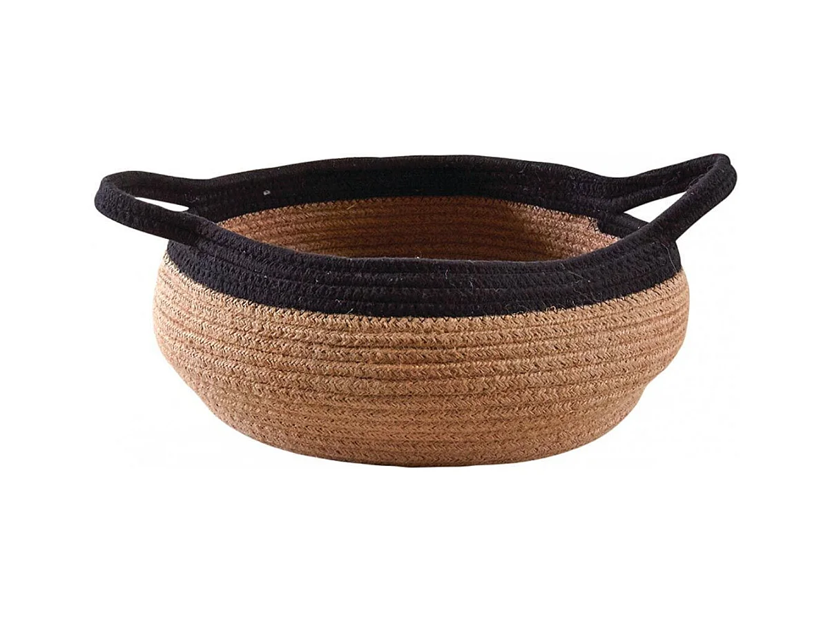 Corbeille ronde en jute naturelle et noire 2 anses