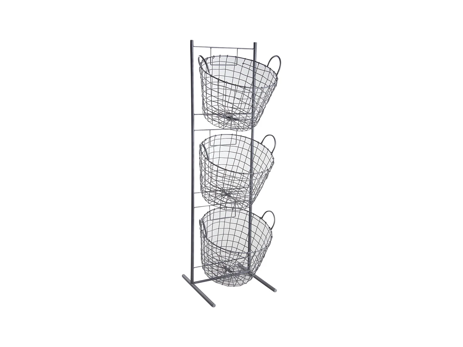 Présentoir + 3 corbeilles grillages  en métal gris Corbeilles rondes