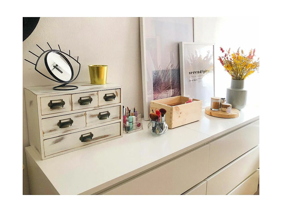 Mini rangement bloc en pin brut ave tiroirs 6 tiroirs M1