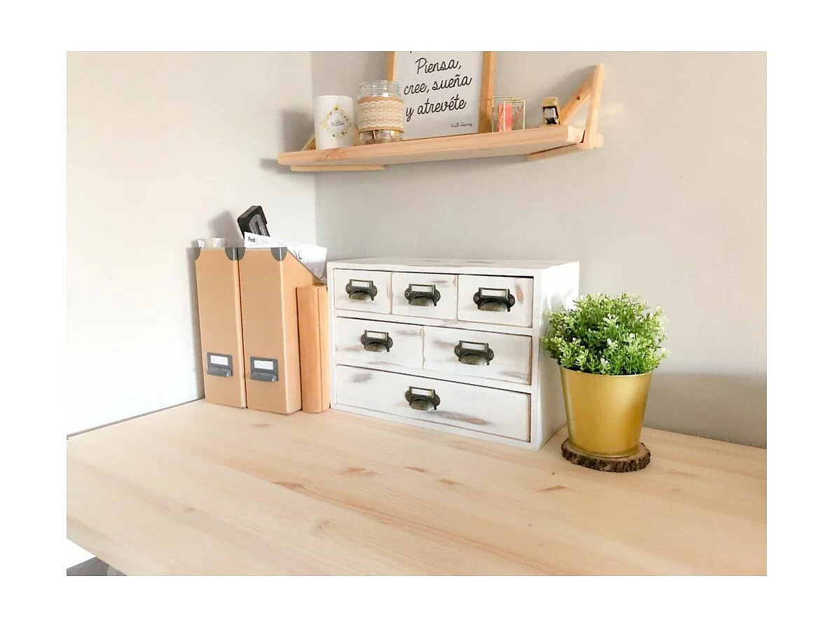 Mini rangement bloc en pin brut ave tiroirs 6 tiroirs M1