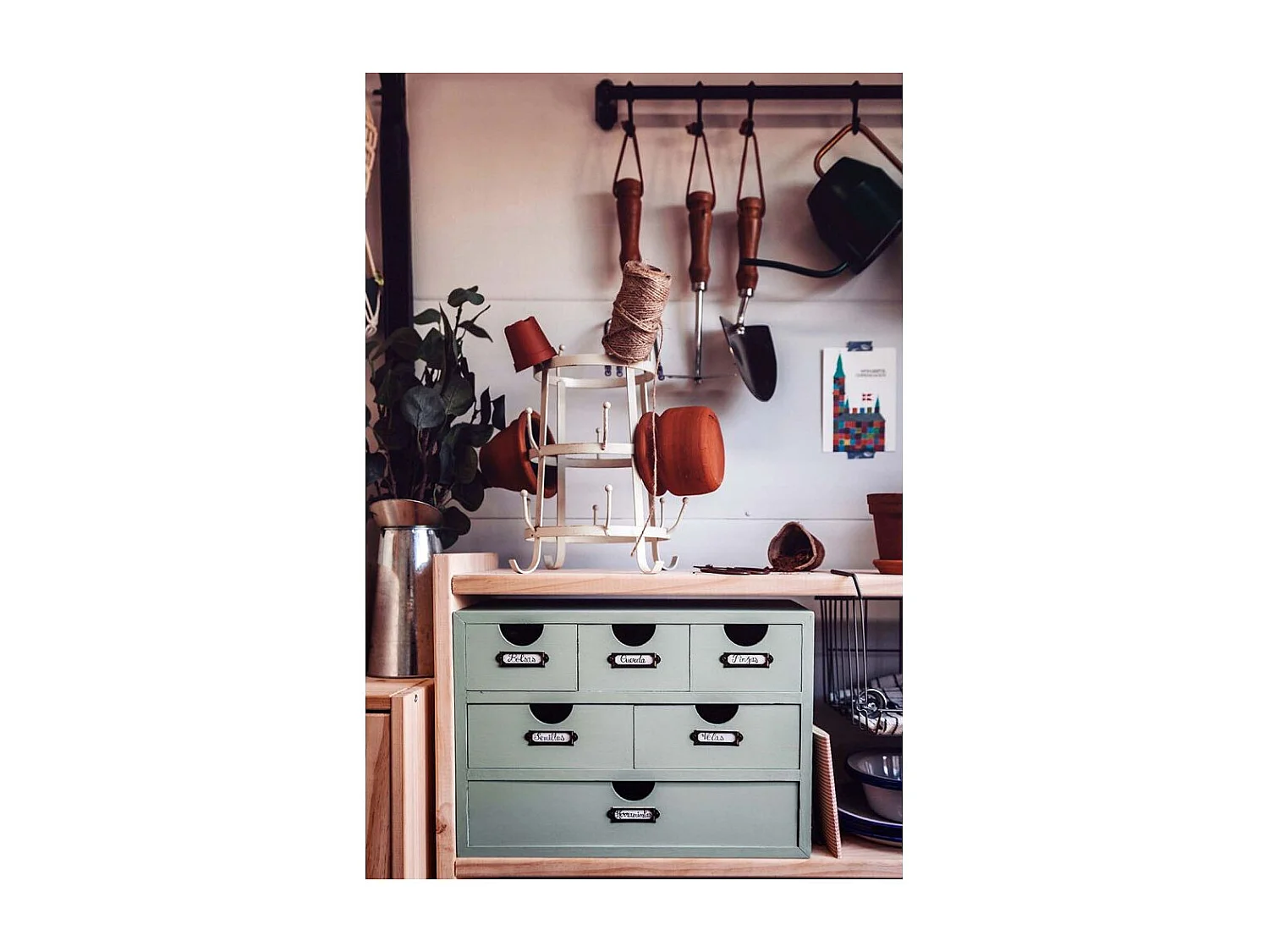 Mini rangement bloc en pin brut ave tiroirs 6 tiroirs M1