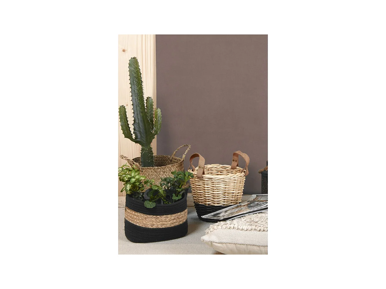 Corbeilles rectangulaires en jacinthe et coton (Lot de 3)