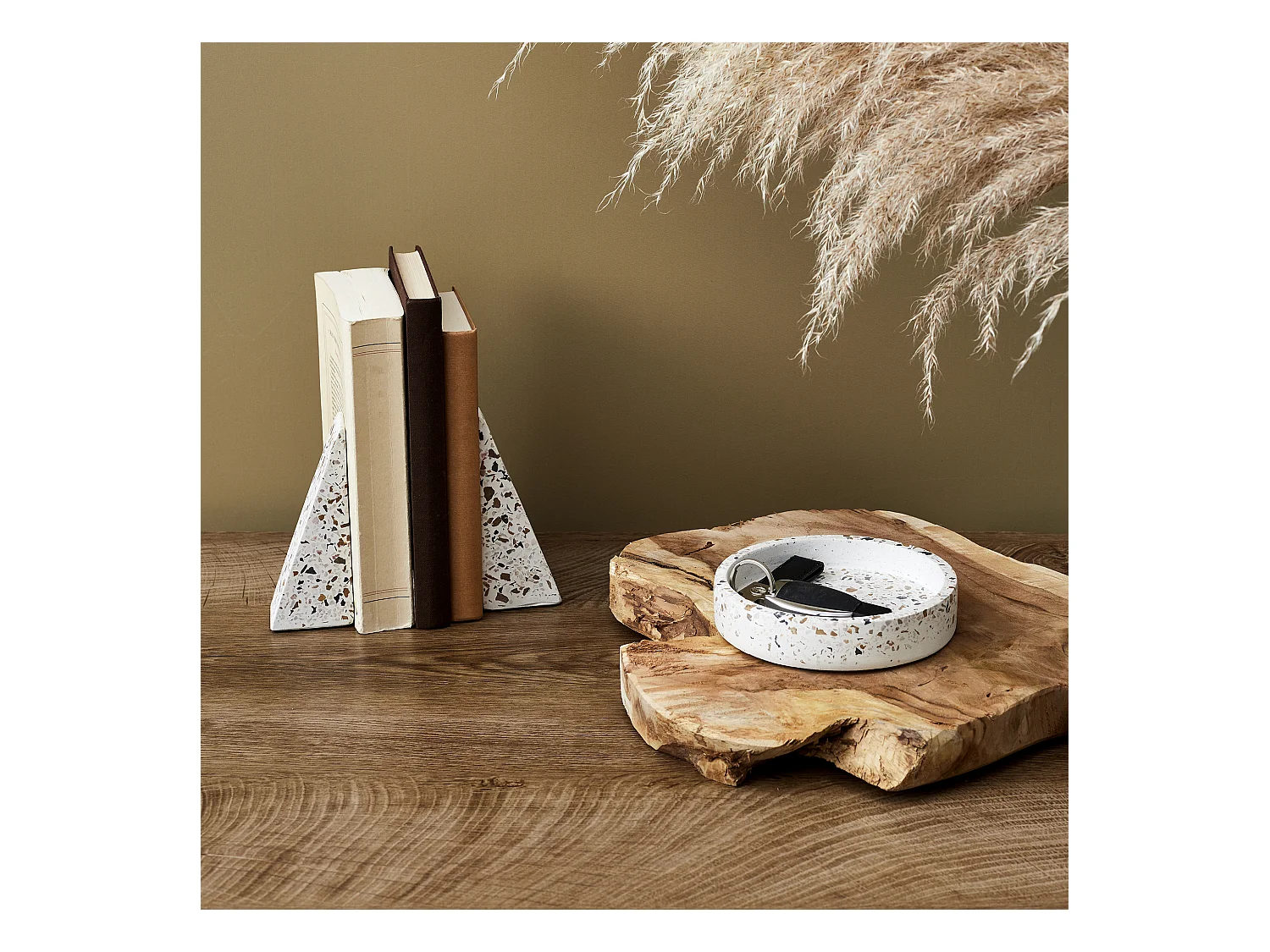 Set Vide Poche Et Serre- Livres Terrazzo Blanc, Multicolore