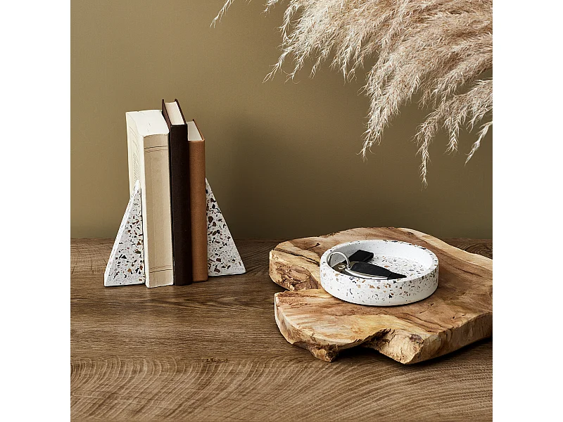 Set Vide Poche Et Serre- Livres Terrazzo Blanc, Multicolore