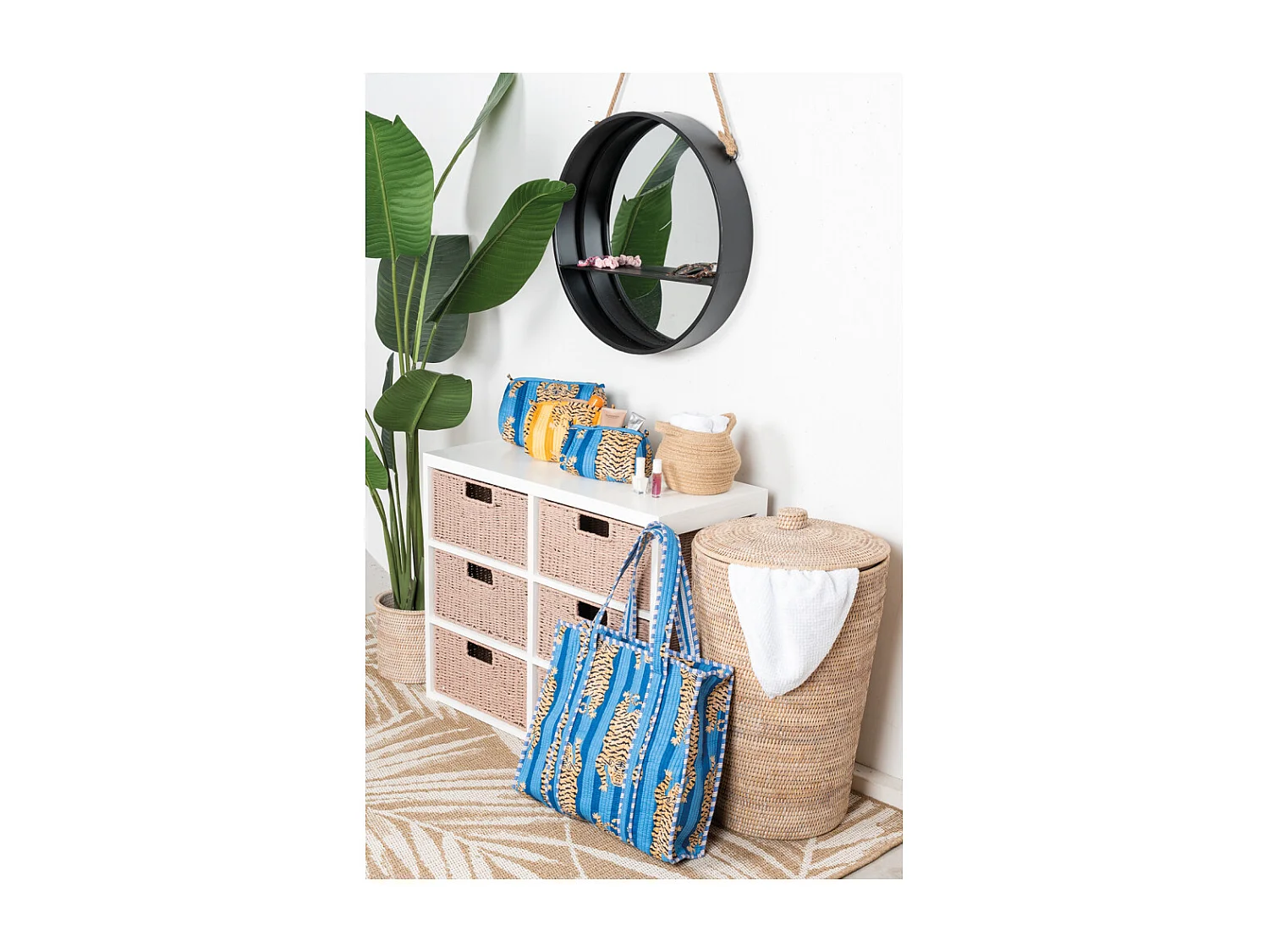 Corbeille ronde en jute naturelle avec 2 poignées