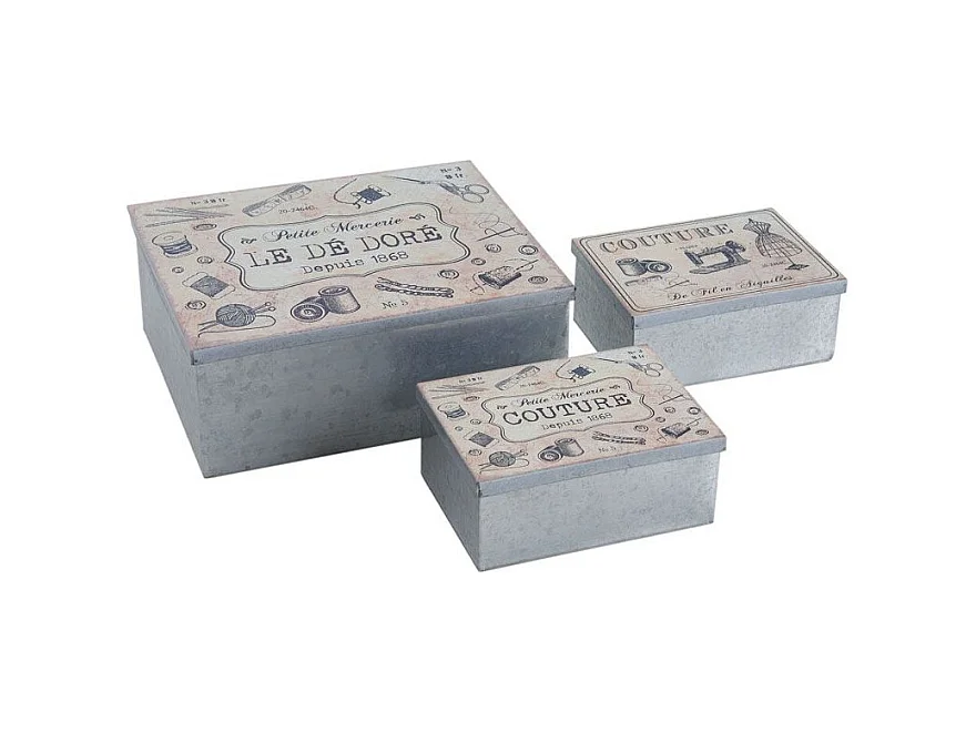 Boites en métal galvanisé Boite à couture (Lot de 3)
