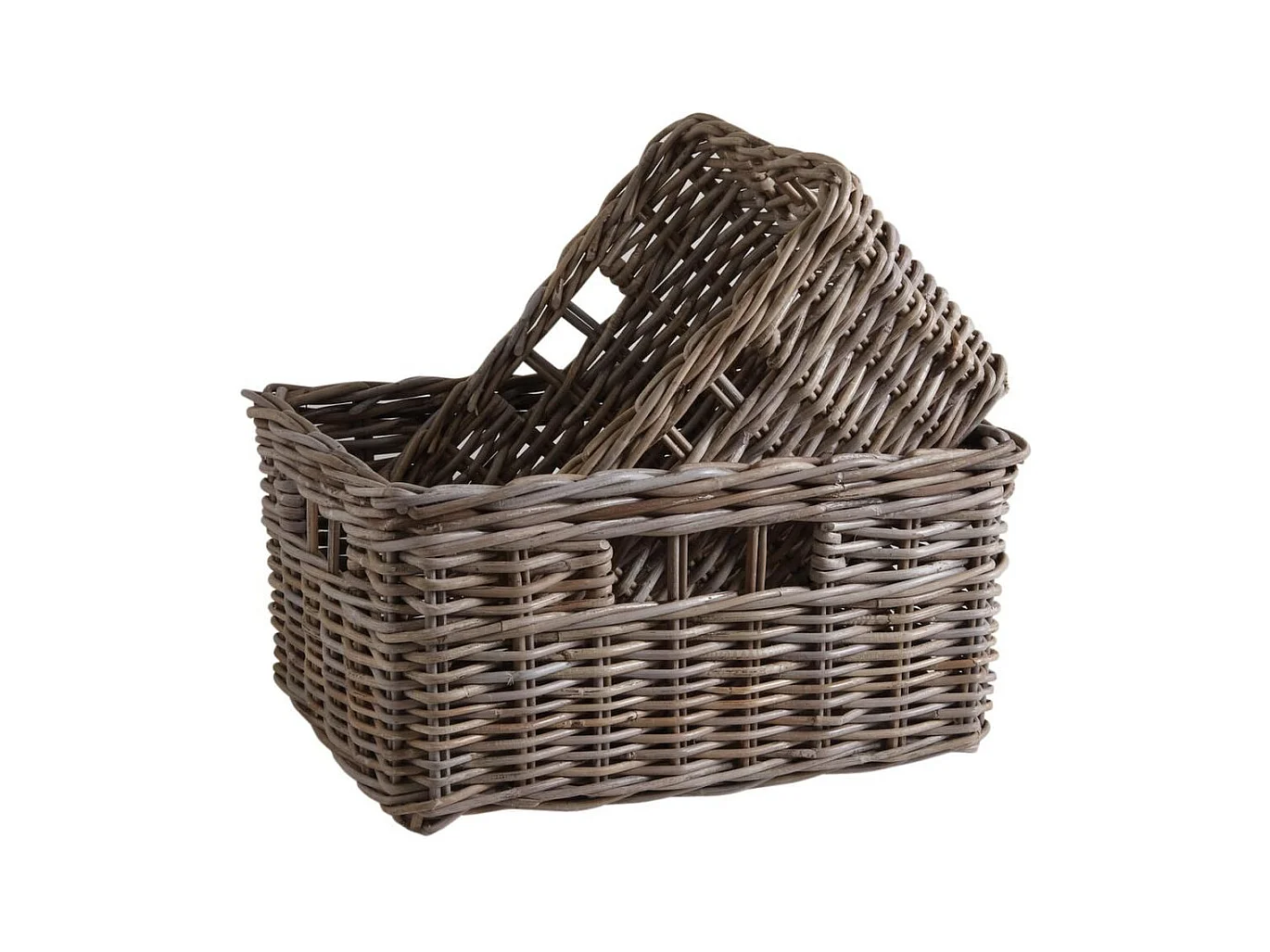 Corbeille de rangement en poelet gris (Lot de 2)