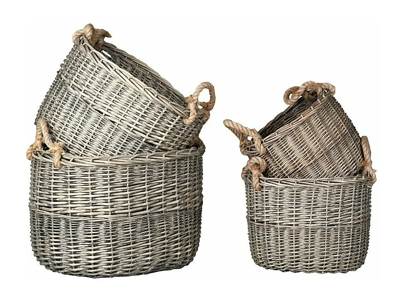 Corbeilles en osier gris et corde (Lot de 4)