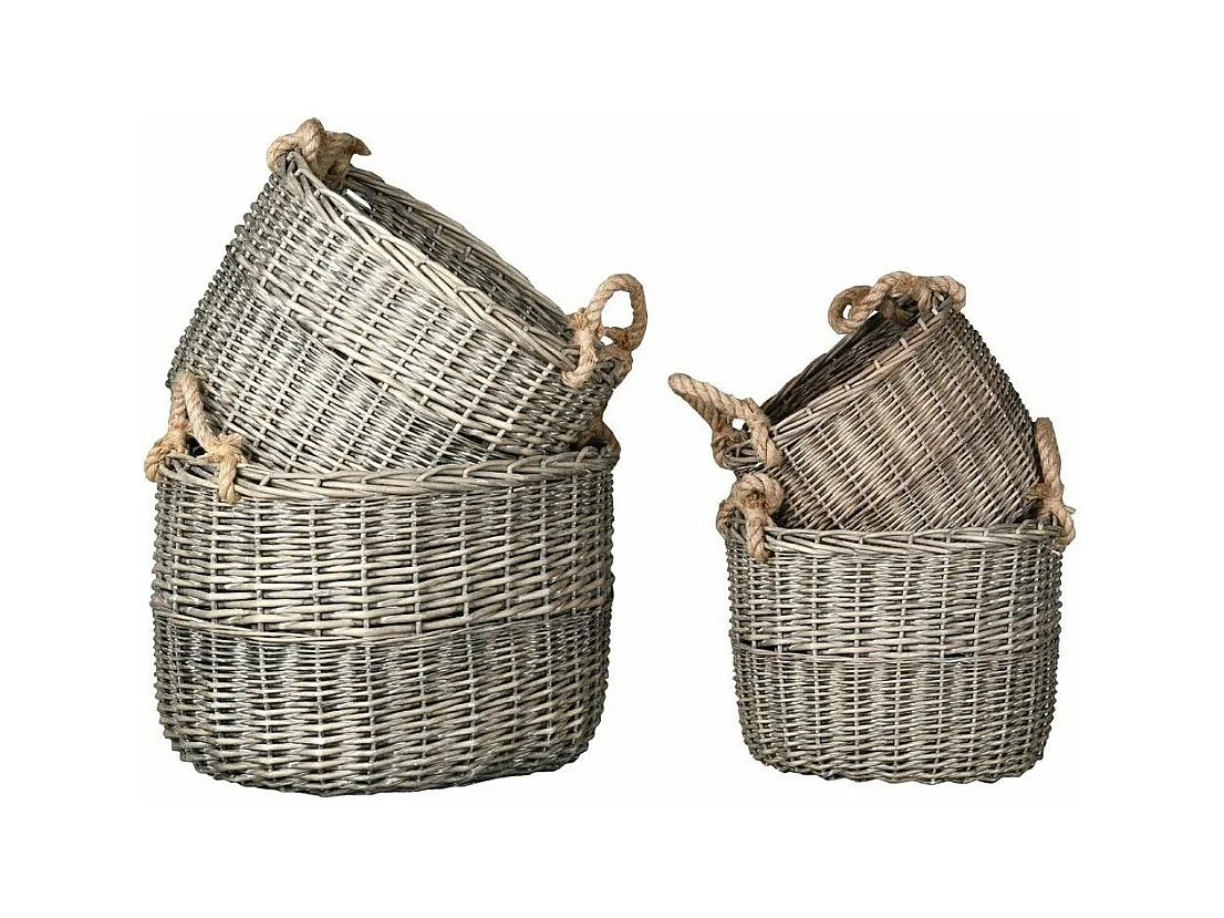 Corbeilles en osier gris et corde (Lot de 4)