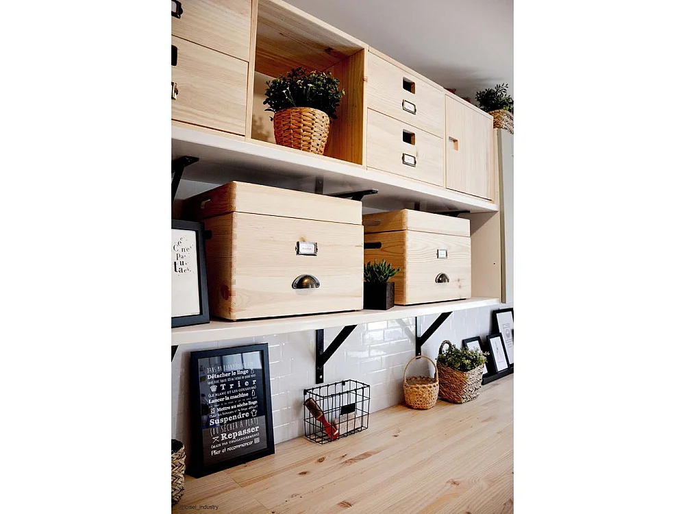 Boîte de rangement en pin massif avec couvercle Taille 5
