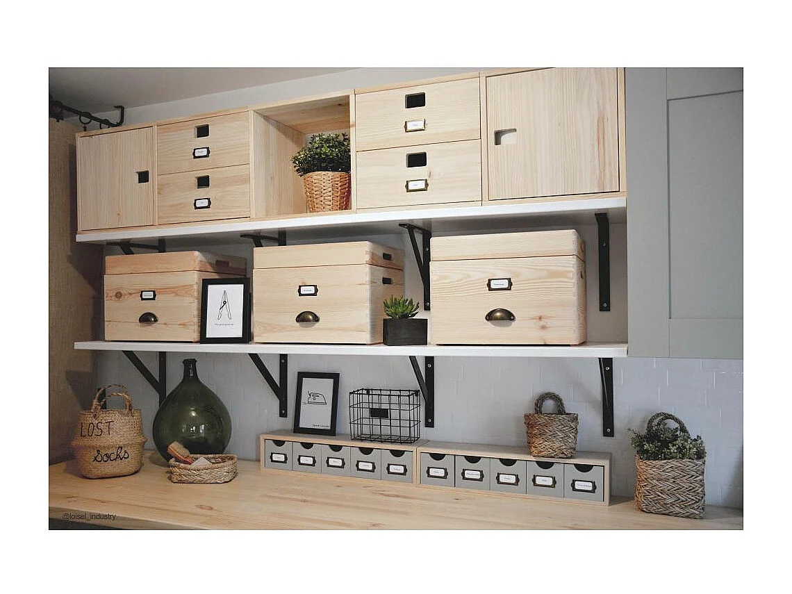 Boîte de rangement en pin massif avec couvercle Taille 4