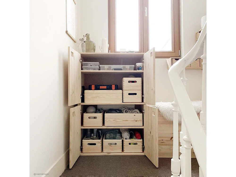 Boîte de rangement en pin massif avec couvercle Taille 4