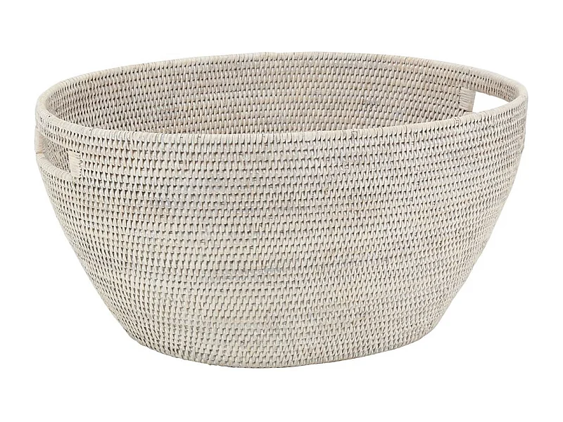 Corbeille à linge en rotin tressé patiné blanc