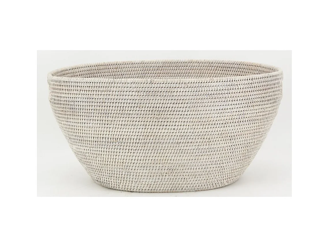 Corbeille à linge en rotin tressé patiné blanc