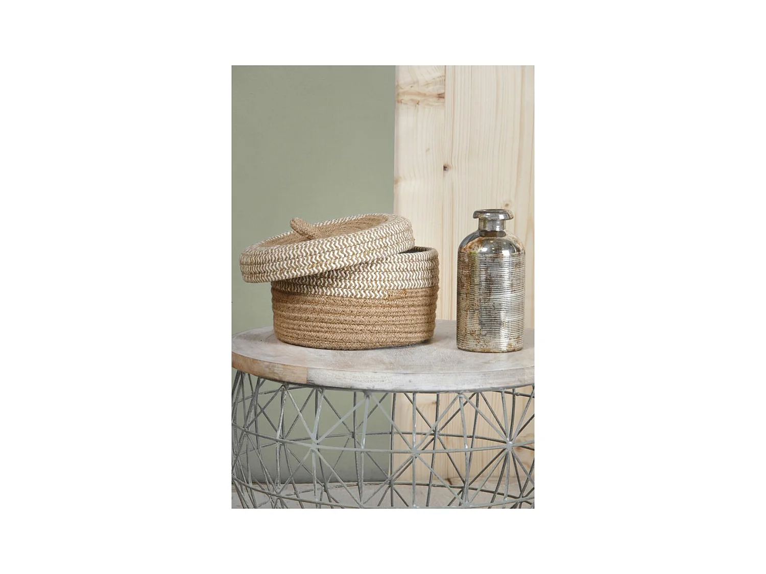 Boite en jute naturelle et blanche (Lot de 2)