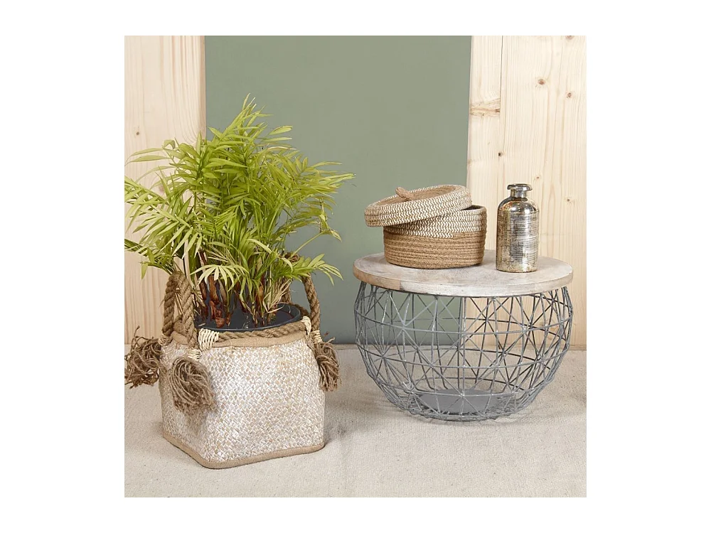 Boite en jute naturelle et blanche (Lot de 2)