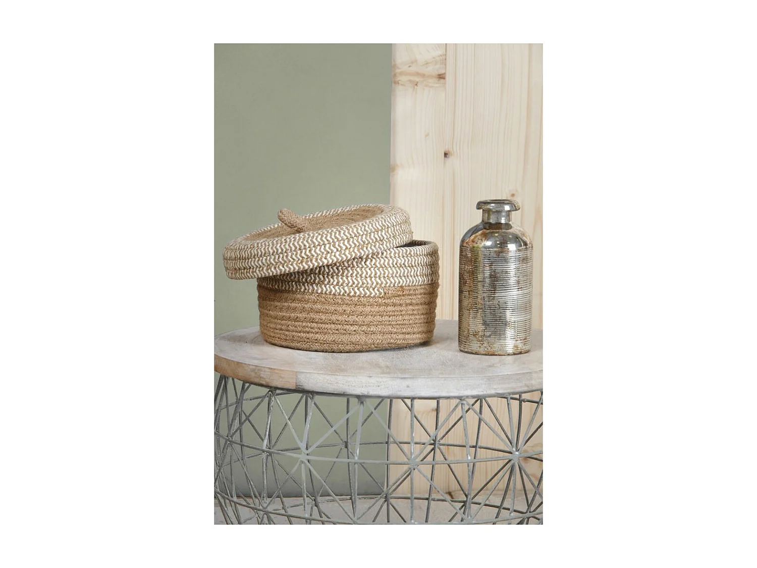 Boite en jute naturelle et blanche (Lot de 2)