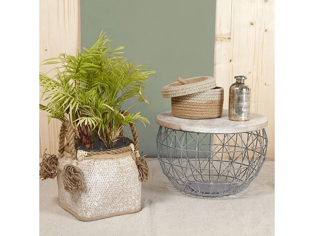 Boite en jute naturelle et blanche (Lot de 2)