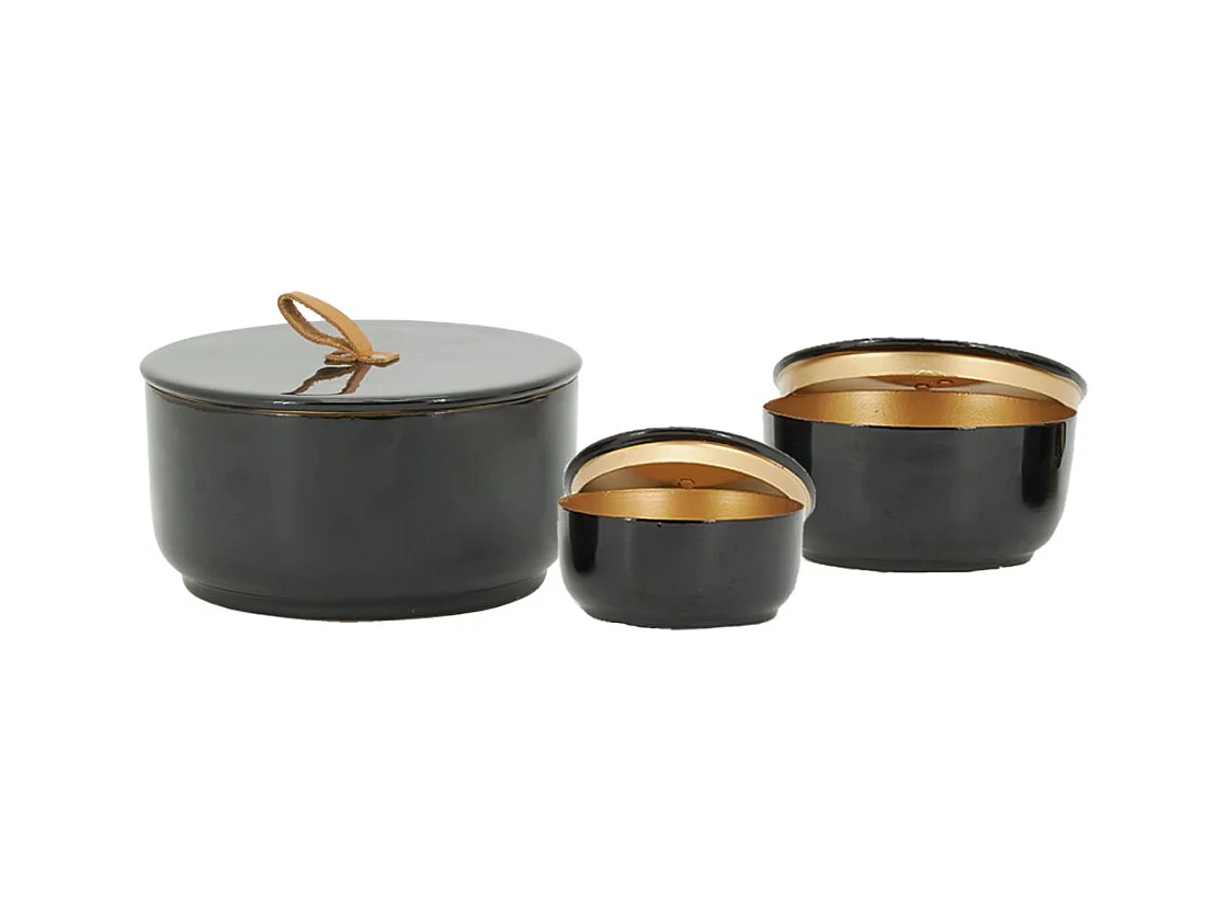 Boites rondes en métal laqué noir (Lot de 3)