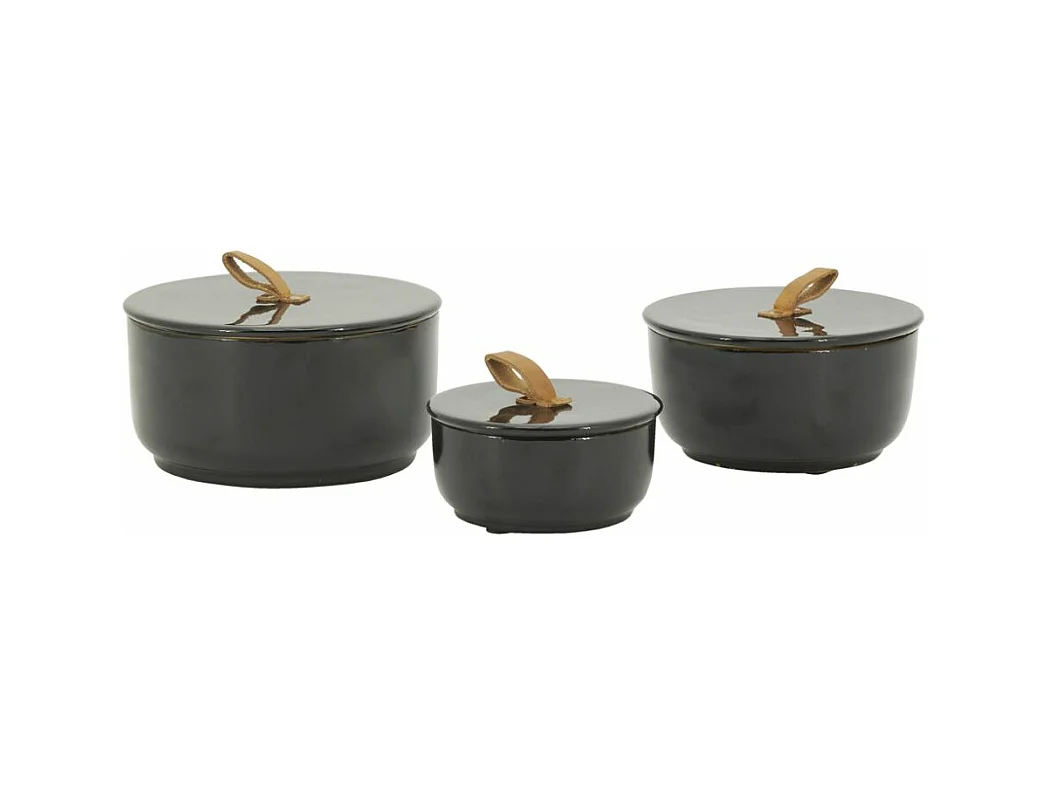 Boites rondes en métal laqué noir (Lot de 3)