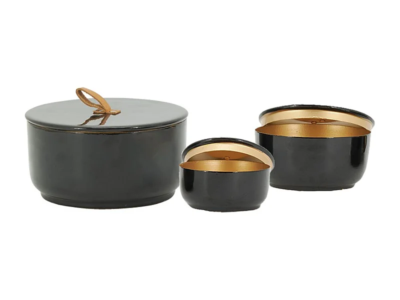 Boites rondes en métal laqué noir (Lot de 3)