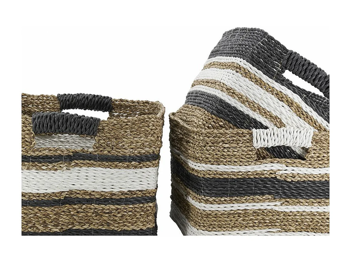 Corbeilles en jonc et raphia naturelles et teintées (Lot de 3)