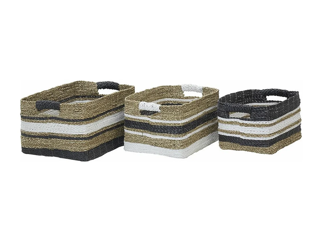 Corbeilles en jonc et raphia naturelles et teintées (Lot de 3)
