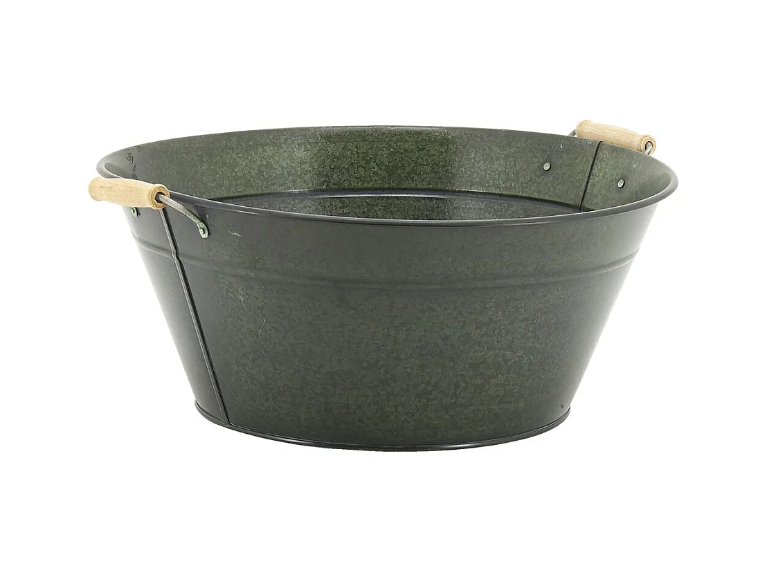 Corbeille ronde en métal laqué mat vert antique