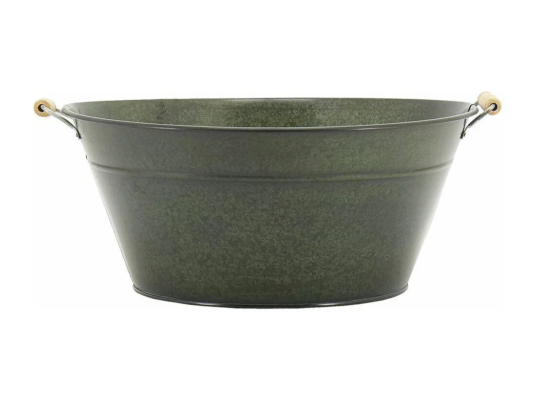 Corbeille ronde en métal laqué mat vert antique