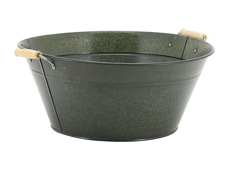 Corbeille ronde en métal laqué mat vert antique