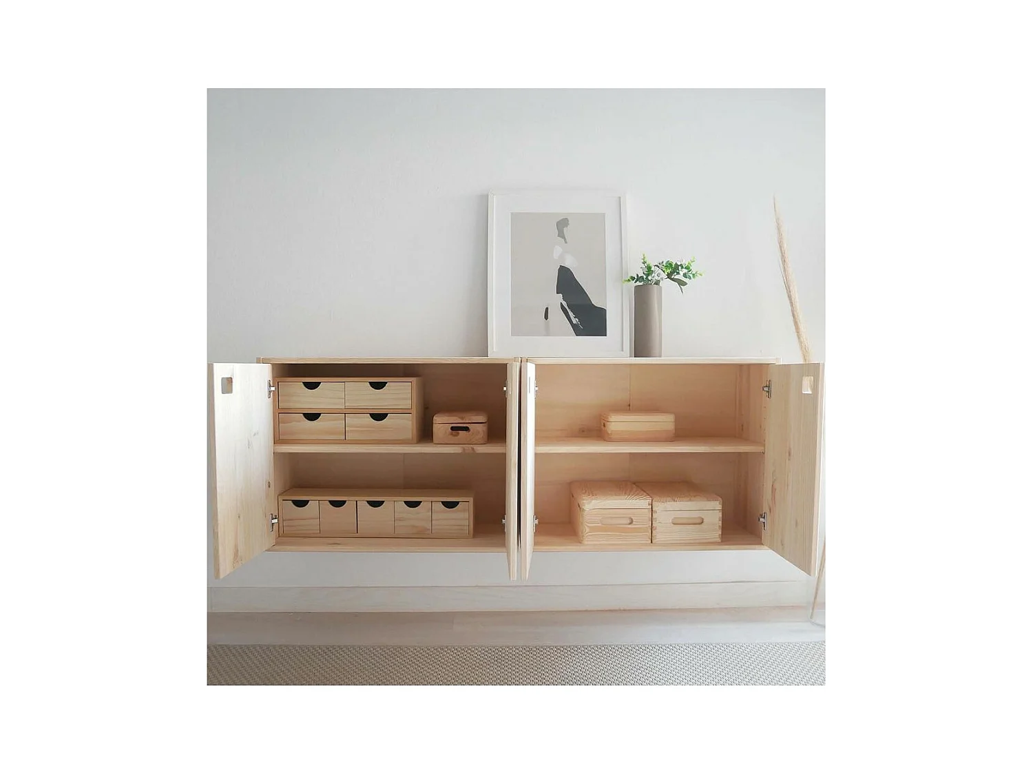 Boîte de rangement en pin massif avec couvercle Taille 1