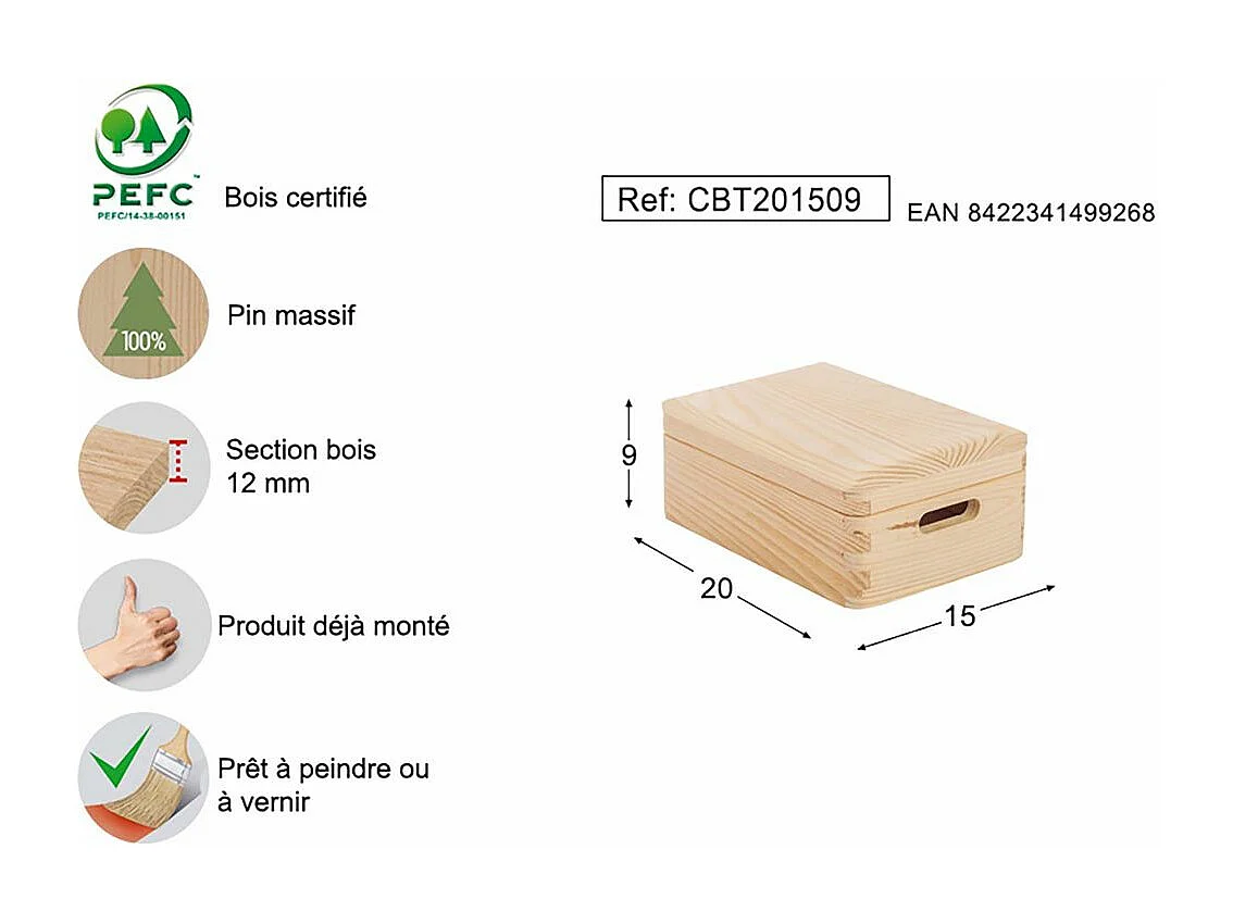 Ordnungskiste aus massivem Kiefernholz mit Deckel