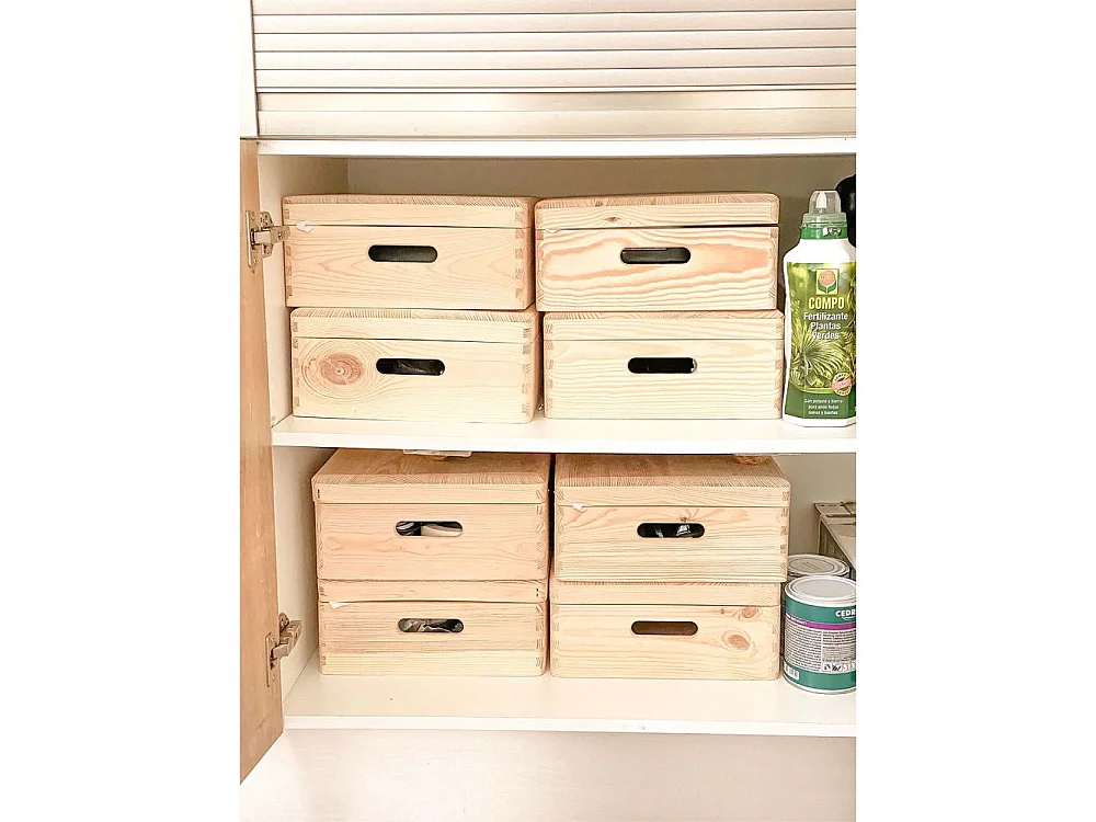 Caja de almacenamiento de pino macizo con tapa Tamaño 1