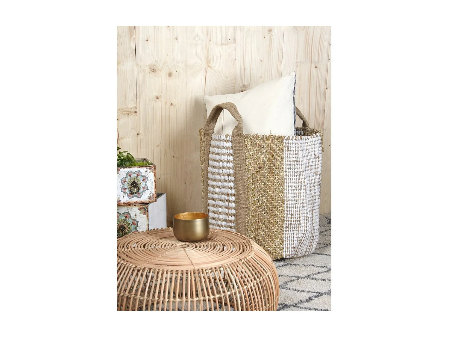 Corbeille de rangement en toile de jute épaisse