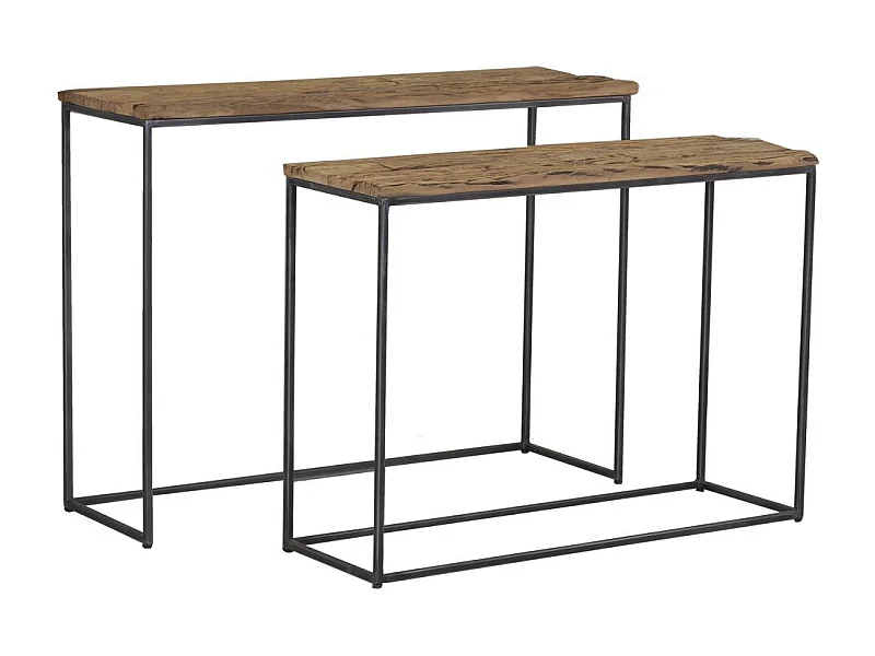 Consoles en bois recyclé et métal (lot de 2) Rectangulaire