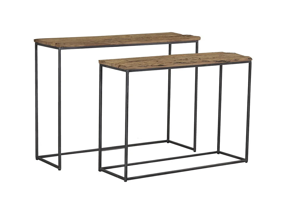 Consoles en bois recyclé et métal (lot de 2) Rectangulaire