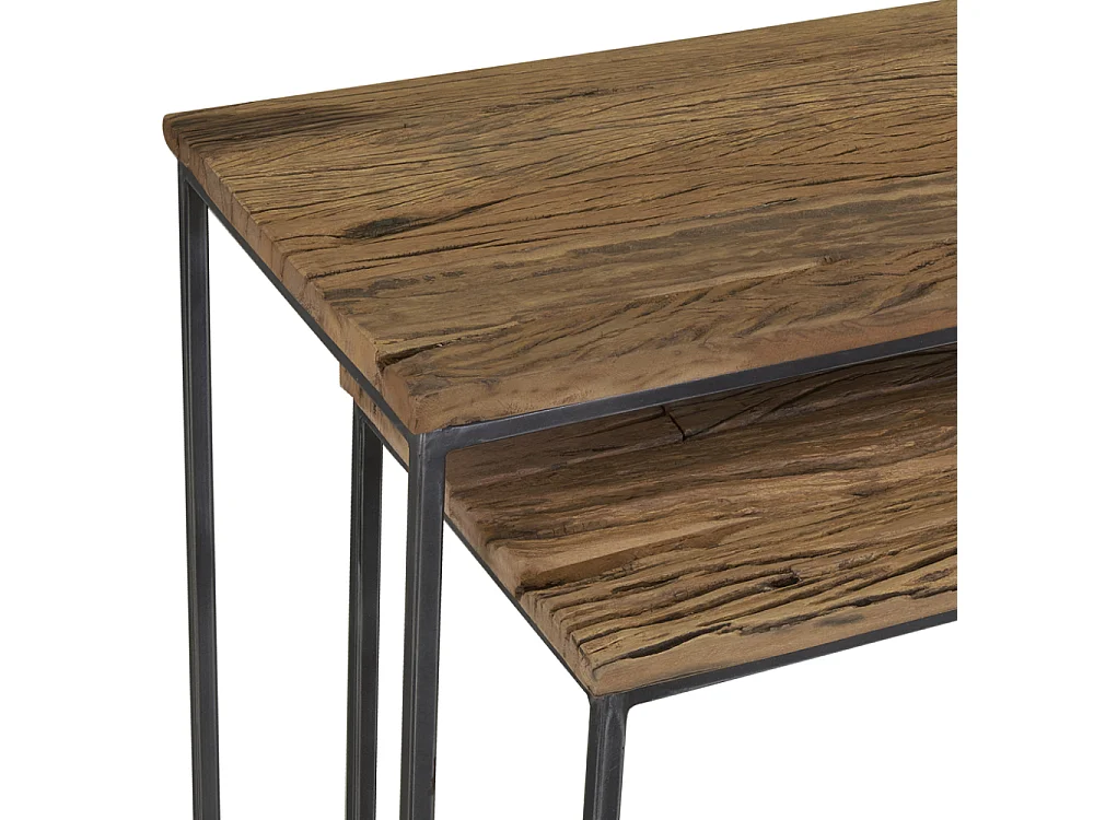 Consoles en bois recyclé et métal (lot de 2) Rectangulaire