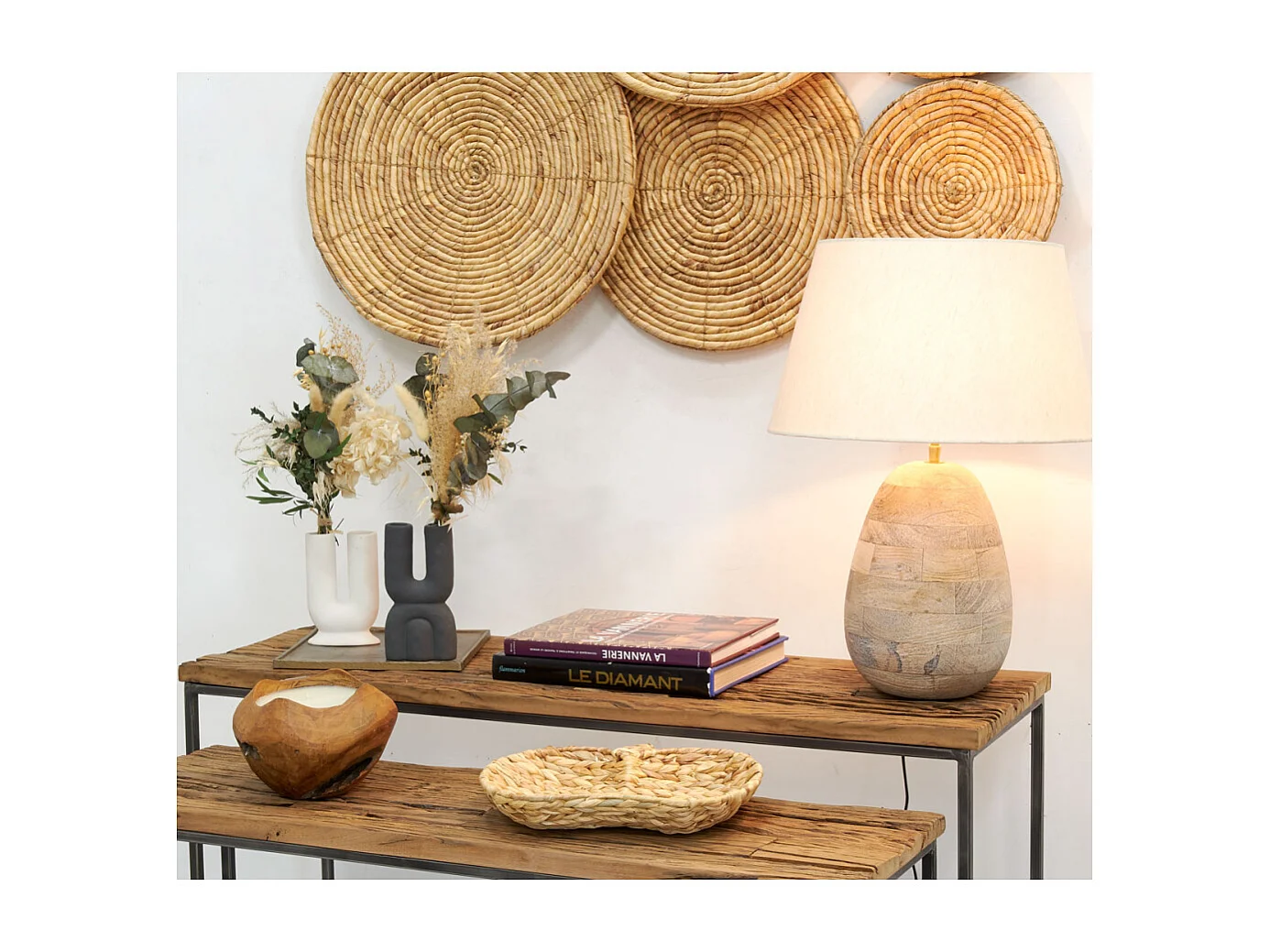 Consoles en bois recyclé et métal (lot de 2) Rectangulaire