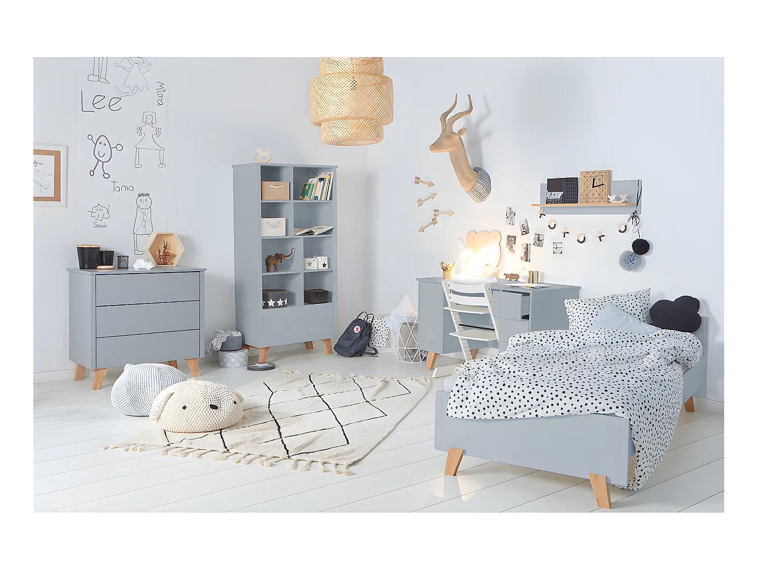 Lit 90x200 sommier et tiroir inclus Zara Gris