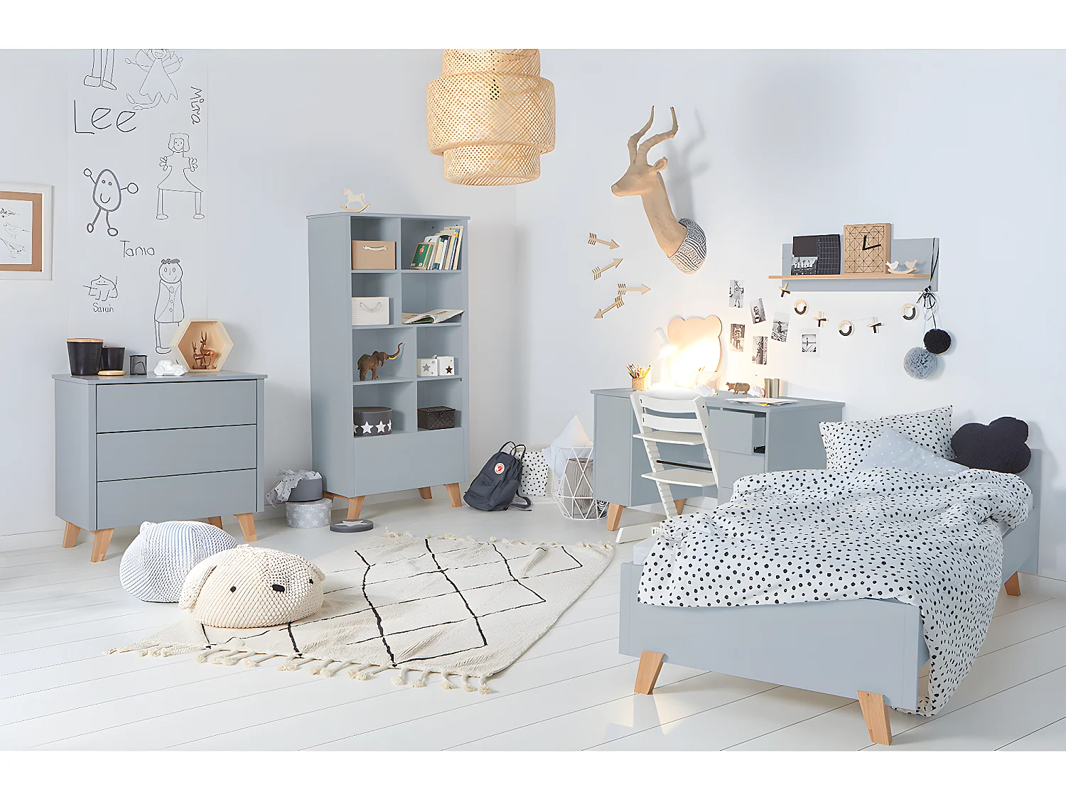 Lit 90x200 sommier et tiroir inclus Zara Gris